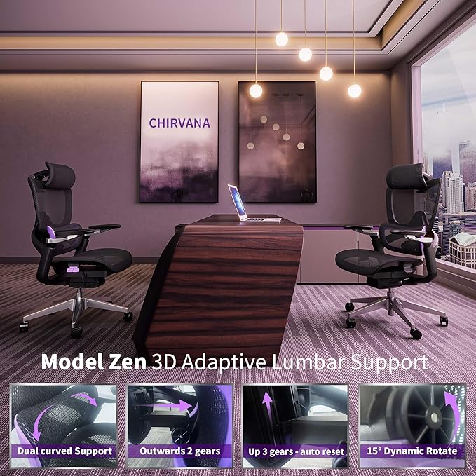 Ergonomic Office Chair, Mesh Home Desk Chair with Adjustable Lumbar Support, Big and Tall Gaming Chair with 4D Headrest, 5D Armrest,90-130°Tilt, BIFMA Certified, Model Zen (Purple)