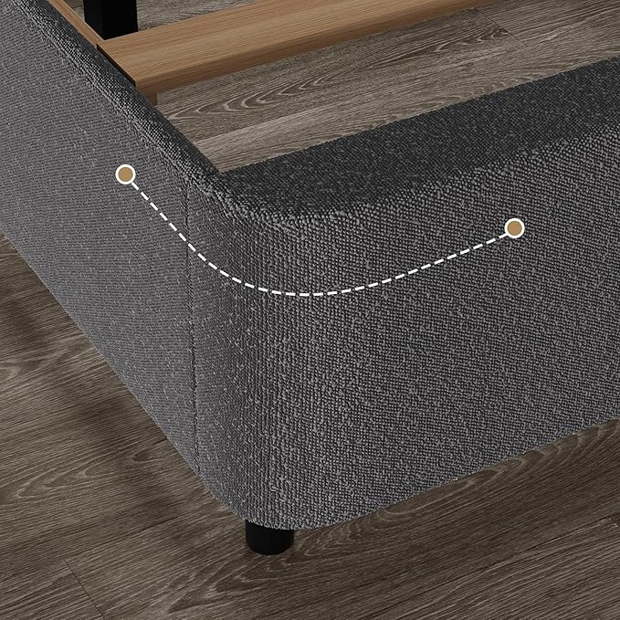 King Size Bed Frame, Boucle Upholstered and Headboard, Soft King with Thickened Footboard, Rounded Corners, No Box Spring Needed, Easy Assembly, Grey