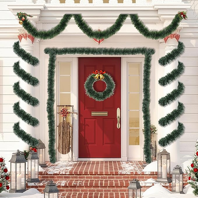 50 Ft Christmas Garland Decor Artificial Greenery Pine Garlands Xmas Decorations for Fireplace Stairs Mantle Home Holiday Party Soft Green Garland Christmas Decoration Indoor Outdoor