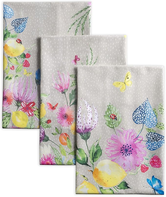 Maison d'Hermine Dish Towels 100% Cotton Absorbent Jardin D'Ete Fog Set of 3 Spring Summer