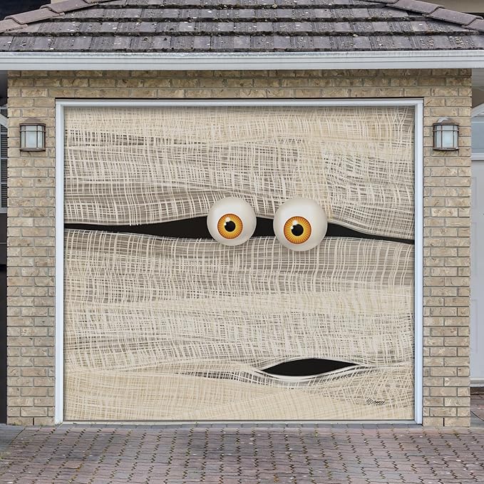 7' x 8' Mummy Halloween Single Garage Door Banner - Hauntingly Realistic Garage Decorations