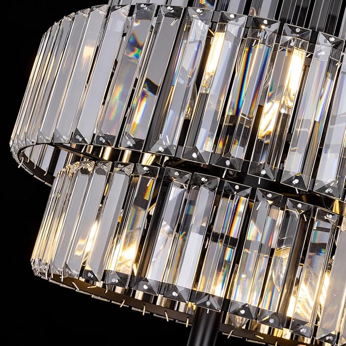 Wellmet Black Floor Lamp for Living Room, 6 Lights Modern Crystal Standing Lamp, Tall Elegant Floor Lamp with Foot Switch for Office, Reading Room, Bedroom, Dining Room(E12 Base)