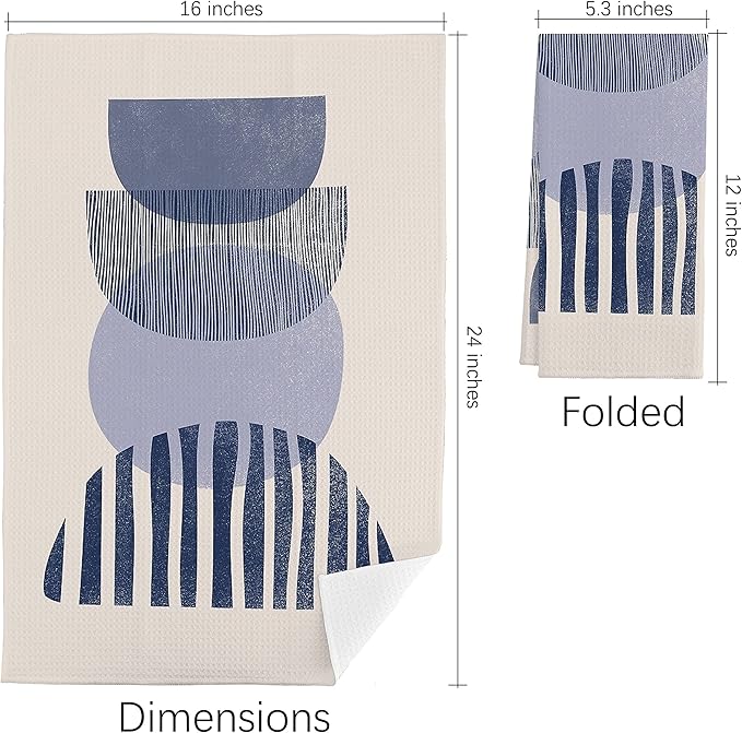 QIYUHOY Abstract Blue Geometric Mid Century Modern Kitchen Towels Tea Towels 16x24 Cotton Dish Towels for Farmhouse Decor