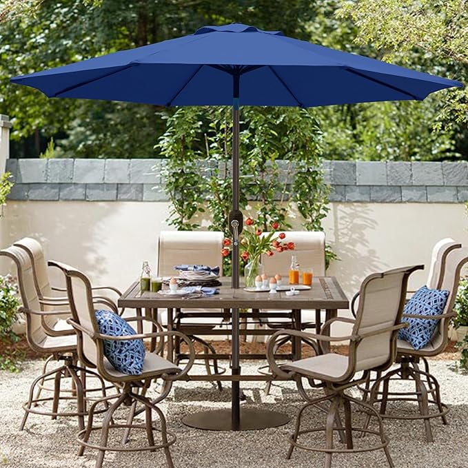 Blissun 9' Outdoor Patio Umbrella, Outdoor Table Umbrella, Yard Umbrella, Market Umbrella with 8 Sturdy Ribs, Push Button Tilt and Crank