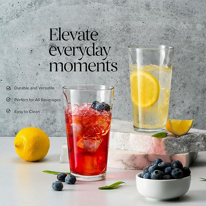 Drinking Glasses Set 17 OZ. Oversized Pint Beer Glasses, Highball Glass Cups, Juice, Cocktails, Wine, Iced Tea, Bar Glass. Dishwasher Safe. (Set of 10)