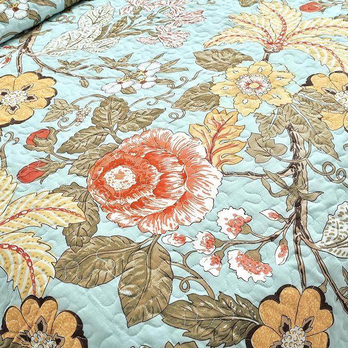 Lush Decor Sydney Reversible Cotton Quilt Set King 3 Piece Bedding, Blue Green
