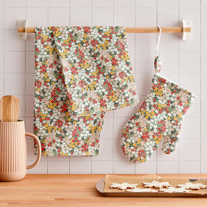 Minted Field of Florals Tea Towels Cotton Kitchen Towels Decorative with Hanging Loop Set of 2 18x28
