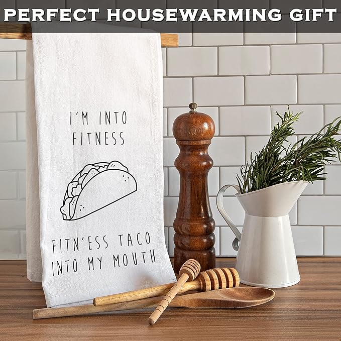 I'm Into Fitness Taco Kitchen Towels 18x24 Funny Dish Towels Tabletop Decor Taco