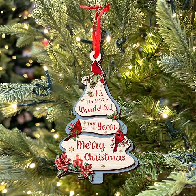 Christmas Cardinal Gifts for Women Men - Double Layered Wooden Red Cardinal Christmas Ornaments 2025 - Sympathy Gifts for Loss of Loved One, Memorial Gift Ideas for Xmas Tree Decorations