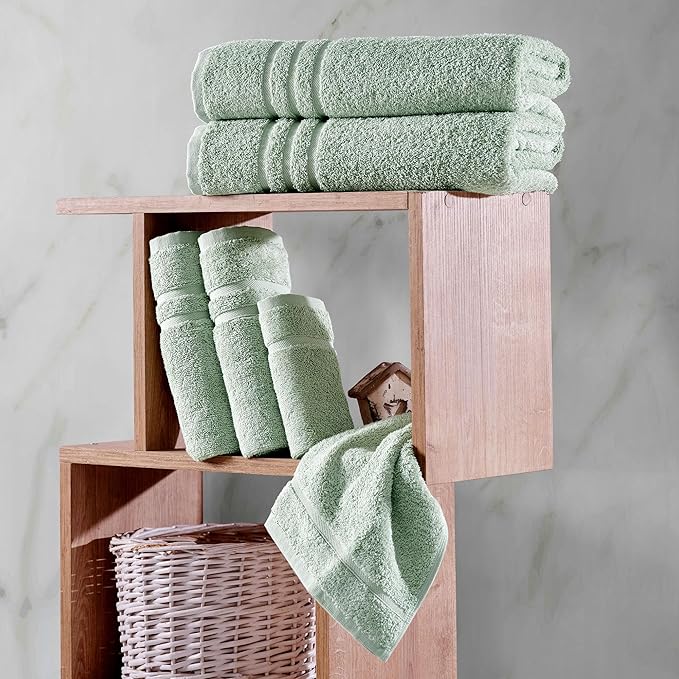 Hawmam Linen 6 Piece Bath Towels Set for Bathroom Original Turkish Cotton Soft Absorbent and Premium Bath Towels Hand Towels, Green