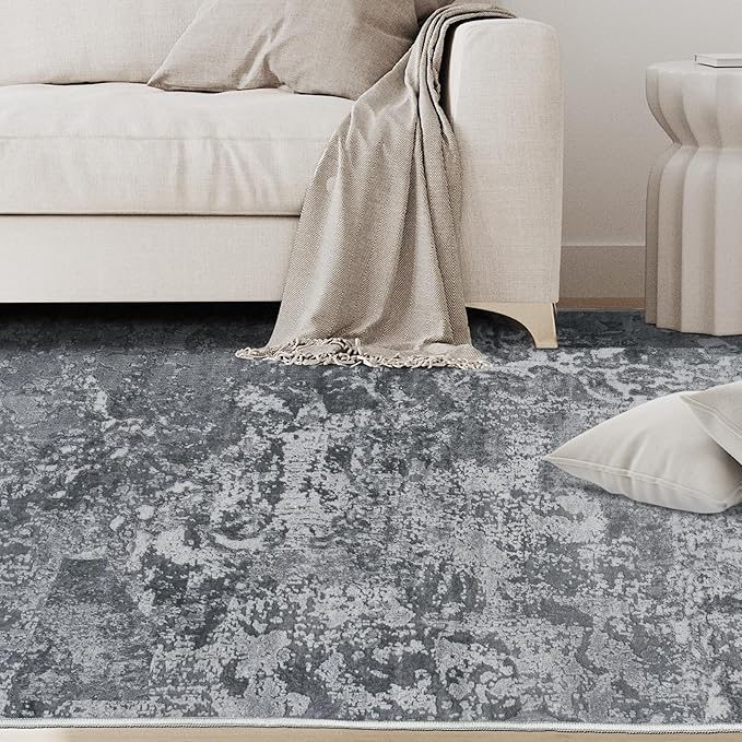 5x7 Area Rugs for Living Room Rug Washable: Abstract Rug for Dining Room Bedroom Carpet Non Slip 5 by 7 Indoor Modern Nursery Home Office Black