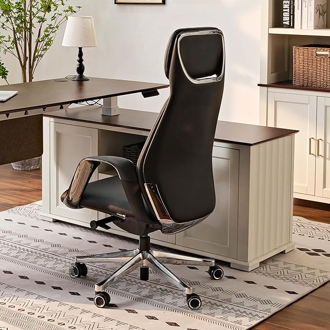 EUREKA ERGONOMIC Serene Executive Office Chair Genuine Leather Office Chair, Modern Executive Chair 135° Back Support Comfy Desk Chair with Arms & Aluminum Base for Home-Black
