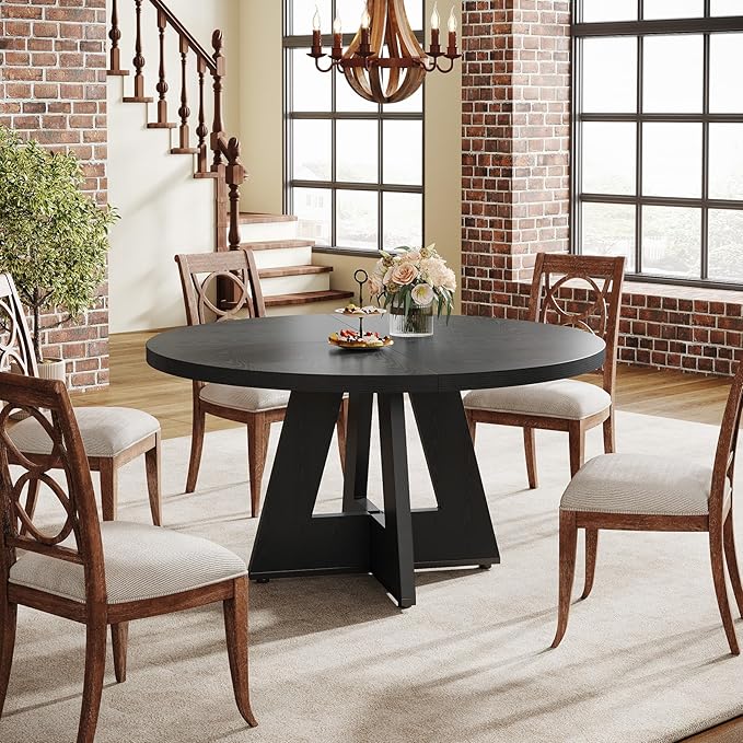Tribesigns Farmhouse Dining Table 47 Inch Round Dinner Table for 4 Rustic Round, Black