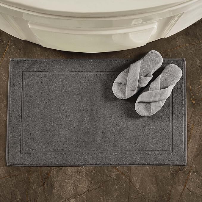 Hawmam Linen Bath Mats 21 x 34 inches, Pack of 2-100% Ring Spun Cotton Banded Design Floor Towel, Cool Grey
