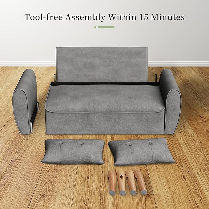 Vongrasig 47" Modern Loveseat Sofa Mid Century Linen 2 Seat Couch Tufted Tapered Legs, Light Gray