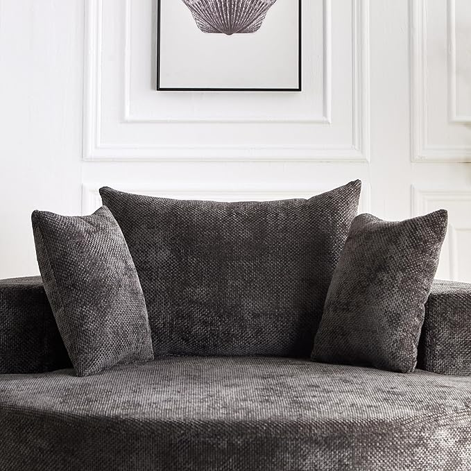 KEIKI 55" Oversized Swivel Accent Chair, Large Barrel Chairs Upholstered Round Swivel Chair, Chenille Single Sofa Armchair, Sleeper Chair for Living Room, Lounge, Black