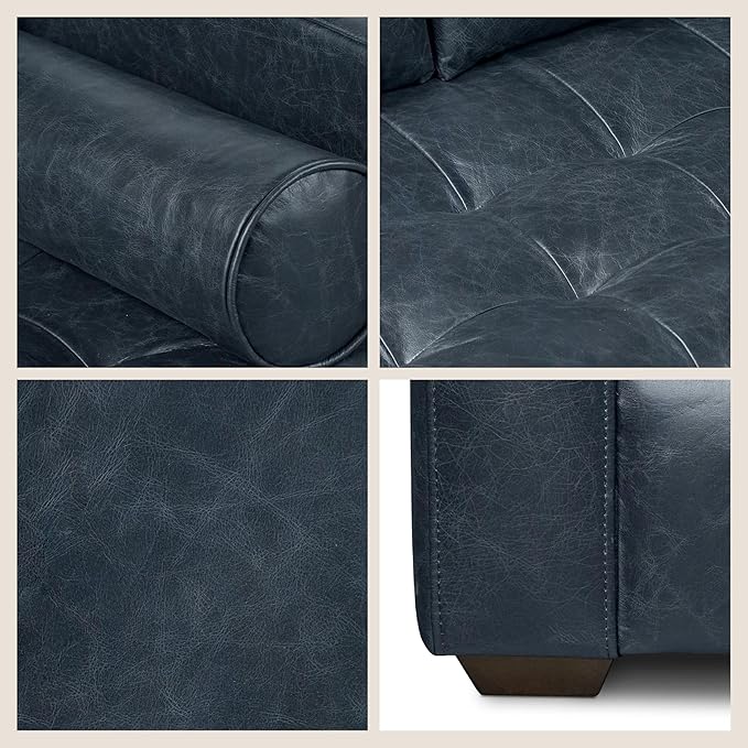 POLY & BARK Napa 82" Leather Pull-Out Convertible Sleeper Sofa in Midnight Blue