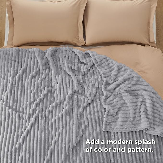 Bedsure GentleSoft California King Size Blanket for Bed - Cozy Soft Blankets for Women, Cute Large Throws for Girls, Light Grey, 102x96 Inches