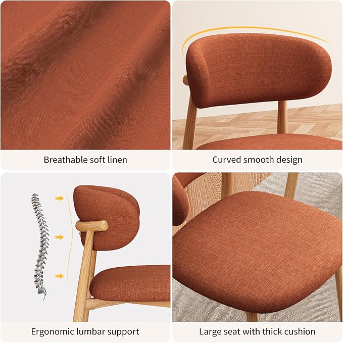 Kitchen Dining Chairs Set of 4 Modern Soft Linen Farmhouse Dining Room Chair with Metal Legs, Orange/Original