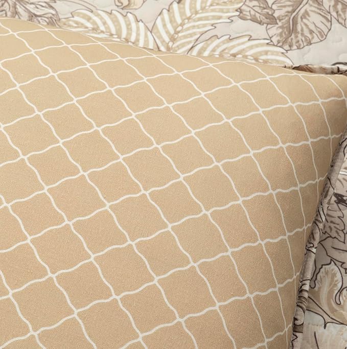Lush Decor Sydney Reversible Cotton Quilt Set Queen 3 Piece Bedding, Beige Floral Neutral