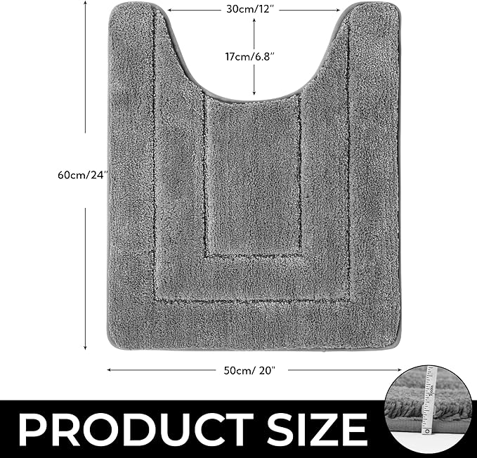 GRANNY SAYS Bathroom Toilet Rugs U Shaped, Bath Mats for Bathroom, Bath Rugs Non Slip Washable, Absorbent Microfiber Toilet Mat, Soft Plush Shaggy, 20" x 24", Deep Gray