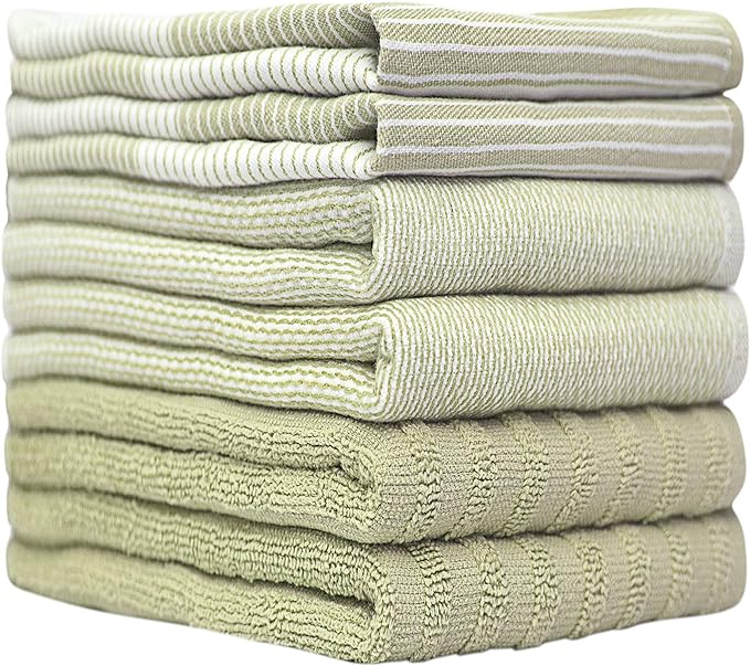 Premium Kitchen Towels 6 Pack Large Cotton Flat Terry Absorbent Tea Towels with Hanging Loop Sage Green 20x28