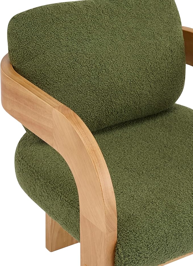 Christopher Knight Home Yorick Modern Boucle Dining Chair Set of 2 with Cushion, Solid Wood Dining Room, Curved Backrest Kitchen Side Chair, Living Room Comfy Extra Seat, Natural+Green
