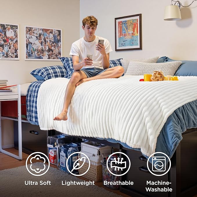 Bedsure GentleSoft White Throw Blanket for - Cozy Blanket for Women, Cute Fleece Throws for Girls Cover, Birthday Gifts for Women, Room Fall Halloween Decor, Off White, 50x60 Inches