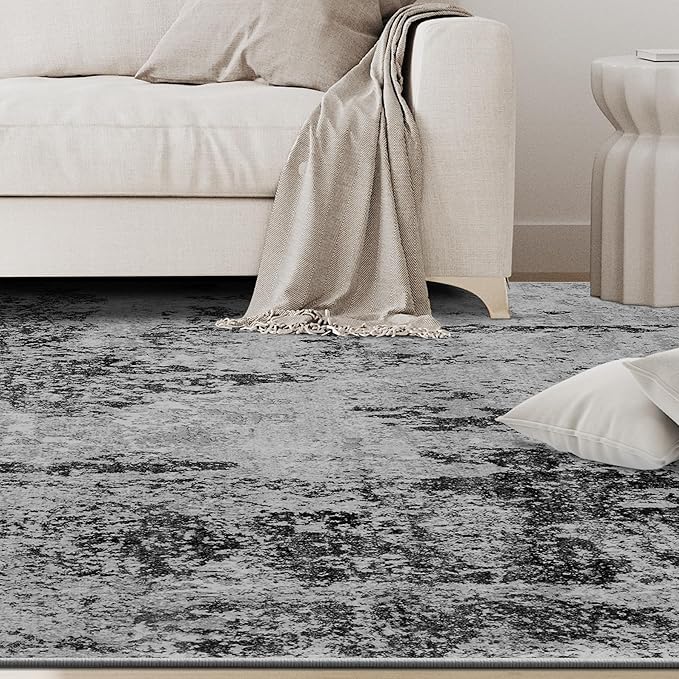 5x7 Area Rugs for Living Room Rug Washable: Abstract Rug for Dining Room Bedroom Carpet Non Slip 5 by 7 Indoor Modern Nursery Home Office Black Grey Gold