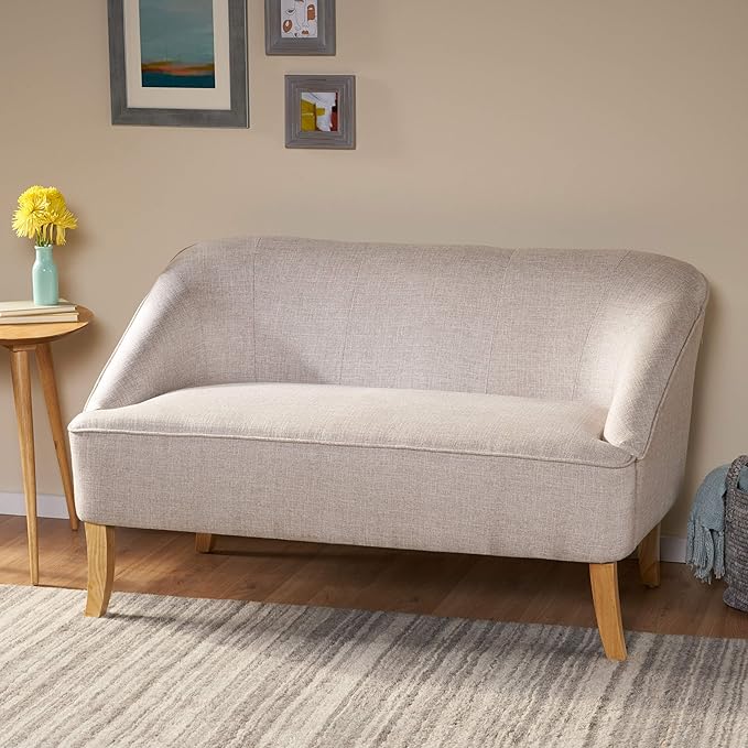 Christopher Knight Home Justus Mid Century Modern Fabric Loveseat, Beige Natural