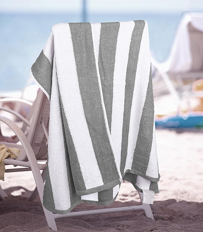 Utopia Towels 4 Pack Cabana Stripe Beach Towel Oversized 100% Ring Spun Cotton Beth Towels, Highly Absorbent, Grey