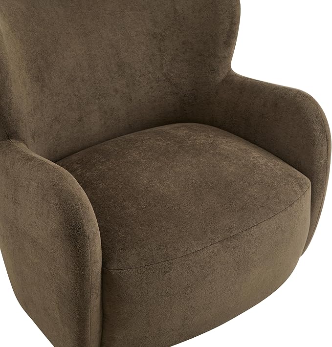 Christopher Knight Home Auden Wingback Accent Chair, Fabric Club Chair, Velvet Upholstered Armchair, Curved Backrest Single Sofa, Soft Cushion Seating, Reading Lounge Chair for Living Room, Brown