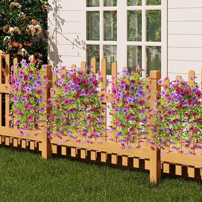 INQCMY 2Pcs Artificial Flowers for Outdoors UV Resistant Artificial Plants Easy Assembly for Spring Decor Look Real Faux Hanging Flowers for Outside Home Planter Porch Patio Decor