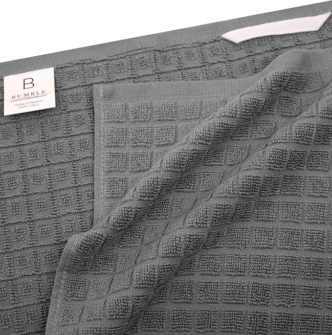 Premium Kitchen Dish Towels Set of 6 Large Cotton Hand Towels Absorbent Tea Towels, Grey Check