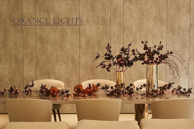 LITBLOOM Black Tree Branches with Lights 32IN Battery Operated with Timer, Lighted Halloween Maple Branches with 120 Orange and Warm White LED Lights for Fireplace Table Halloween Decoration