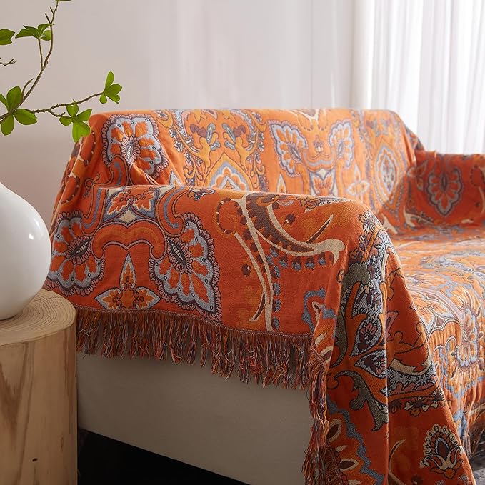 Boho Throw Blanket 100% Cotton Woven Ultra Soft 4-Layer Muslin Quilt Farmhouse Bed Blanket Cover 60"x80", Vintage Floral