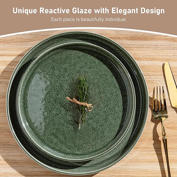 GBHOME Stoneware Dinnerware Sets for 4,Round Reactive Glaze Ceramic Plates and Bowls Set,Highly Scratch Resistant| Dishwasher & Microwave Safe Dishes Set,Service for 4(12Pcs)