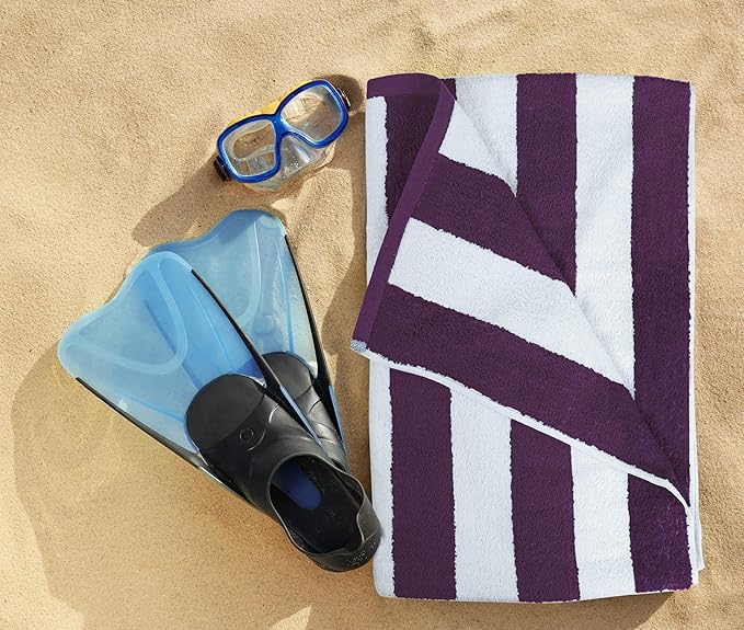 Utopia Towels 4 Pack Cabana Stripe Beach Towel Oversized 100% Ring Spun Cotton Beth Towels Highly Absorbent, Plum