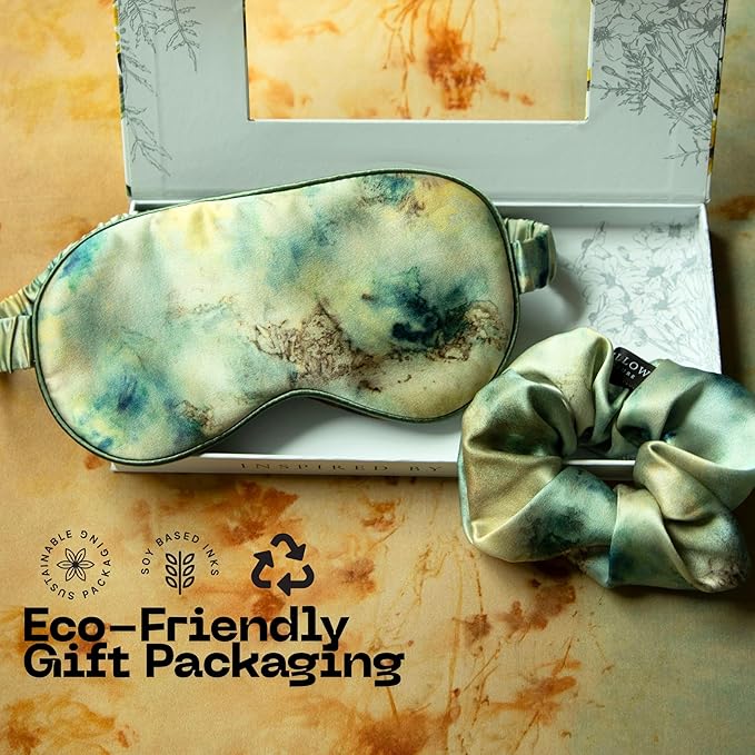 Silk & Willow 100% Pure Mulberry Silk Sleep Eye Mask & Hair Scrunchie Gift Set (Seascape)