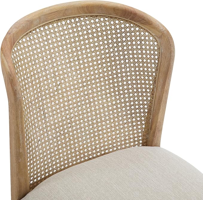 Christopher Knight Home Lilia Dining Chairs Set of 2, Modern Dining Chair with Fabric Upholstery, Rubberwood Frame Kitchen Chairs with Cane Webbing, Extra Seat for Dining Room, Beige + Natural