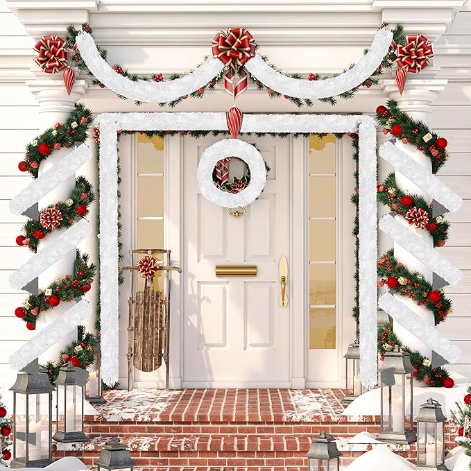 50 Ft Christmas Tinsel Garland White Thick Tinsel Garland Xmas Tree Decorations Metallic Tinsel Twist Garland for Christmas, Birthday, Party Decor Indoor Outdoor Party Supplies