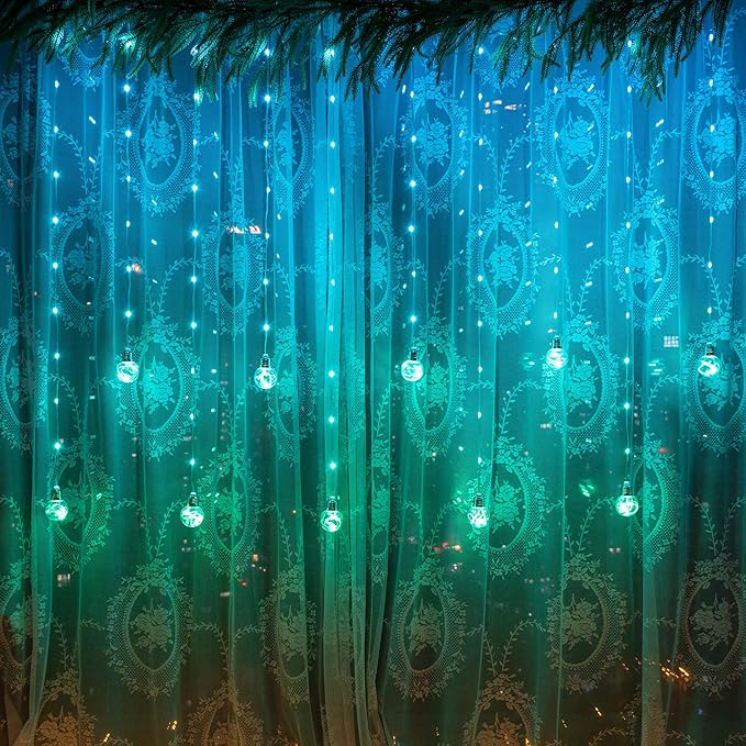 Color Changing Wishing Ball Curtain Lights, 9.8 x 3.3 FT RGB LED Fairy Light with Remote App Control, Music Sync Window Backdrop Wall Hanging Lights for Bedroom Party Halloween Christmas Decoration