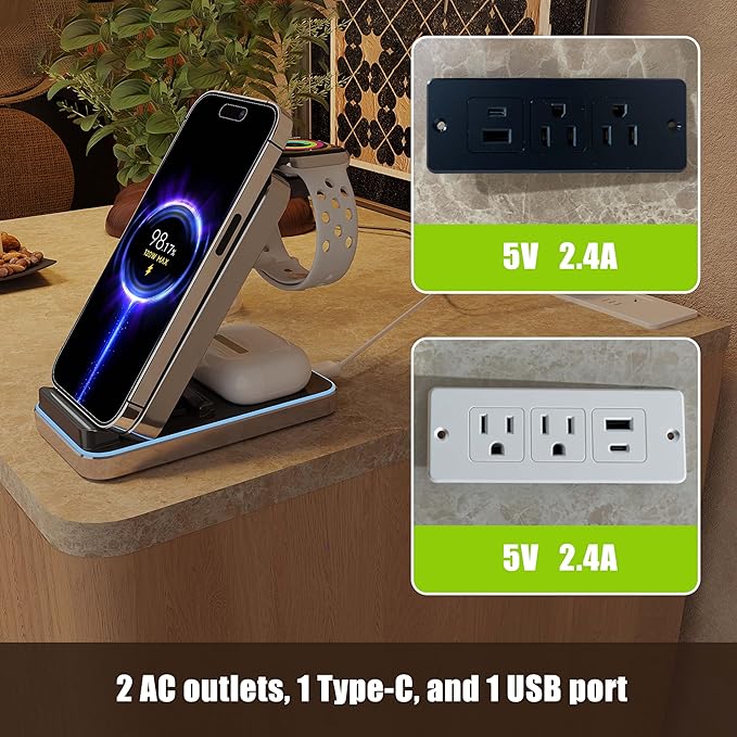 Fluted Night Stand Set 2 with Charging Station, 22" Tall END Table with 2 Large Storage Drawers and 2 Widened Reinforced Legs, Modern Bedside Table for Bedroom, Living Room, Light Oak, 2