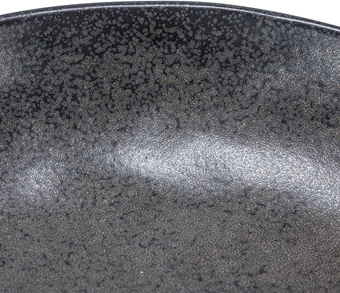 Creative Co-Op Stoneware Bowl with Handle and Base Decorative Object, Black Reactive Glaze