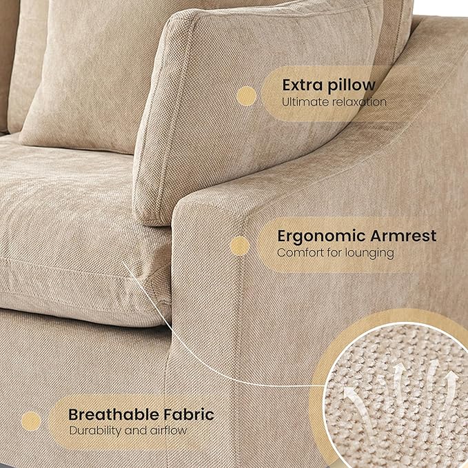Cloud Couch Modular Sectional Sofa,119.2" 3Seater Wide Couch,Down Filled Convertible Living Room Set, Covers Washable&Replaceable,Khaki