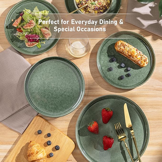 GBHOME Stoneware Dinnerware Sets for 4,Round Reactive Glaze Ceramic Plates and Bowls Set,Highly Scratch Resistant| Dishwasher & Microwave Safe Dishes Set,Service for 4(12Pcs)