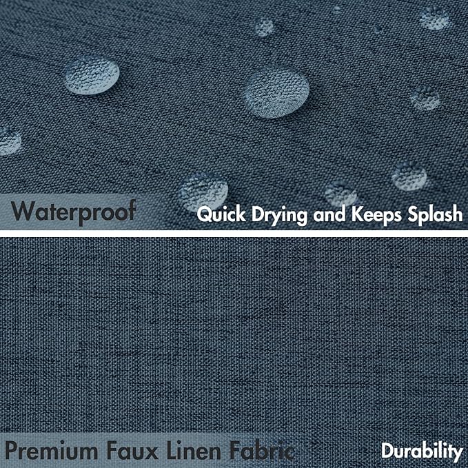 MIULEE 84" Long Scalloped Shower Curtain Linen Textured with 12 Metal Hooks Cute Extra Long Heavy Duty Washable Waterproof Cloth Shower Curtains with Black Border for Bathroom Hotel Bathtub,Navy Blue