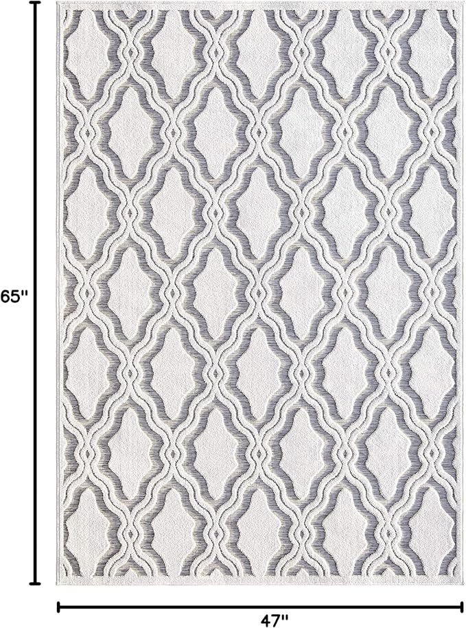 My Texas House Cotton Blossom Area Rug 3.11x5.5 Indoor Outdoor, Natural Grey