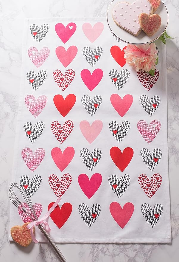 DII Valentine Kitchen Dish Towels Set of 2 Decorative Tea Towels 18x28 Hearts Collage