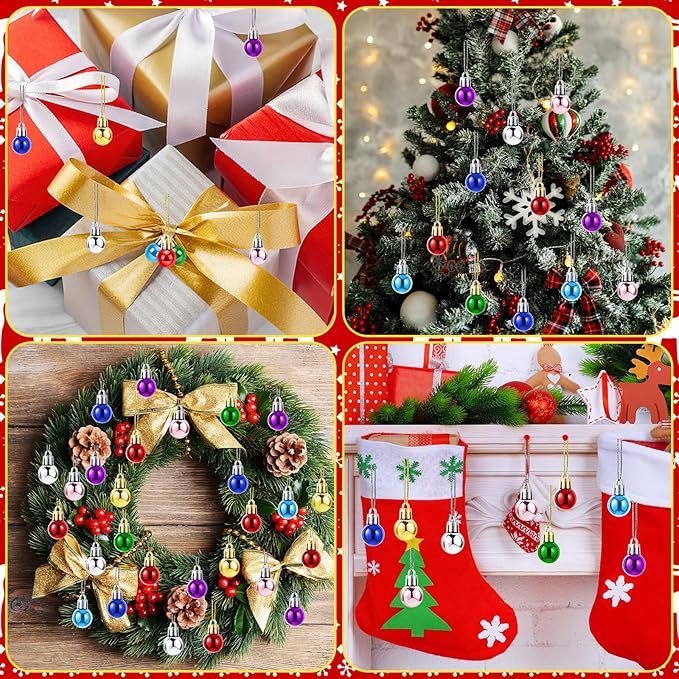 Jansun 60PCS Christmas Mini Balls Ornaments Multicolour Miniature Xmas Tree Hanging Decorations Small Vintage Glitter Balls for Holiday Party Outdoor Indoor DIY Craft Decor Supplies(Shiny Surface)
